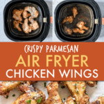 A COLLAGE OF PICTURES OF CHICKEN WINGS BEING MADE IN AN AIR FRYER