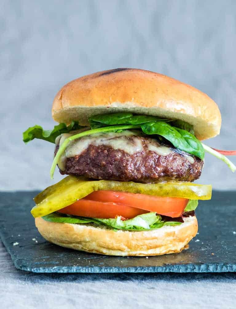juicy air fryer hamburgers on a table