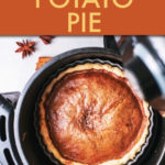 top down view of a sweet potato pie inside an air fryer