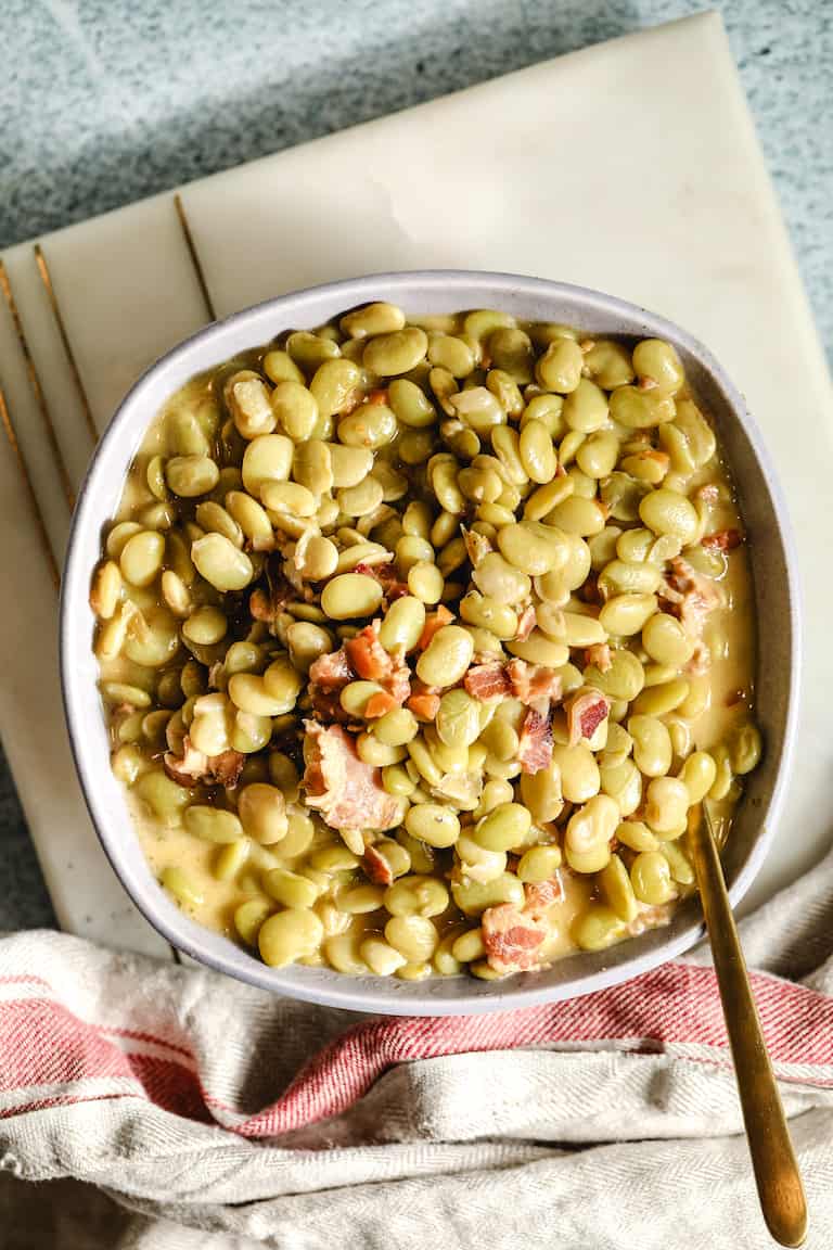 top down view of finished southern butter beans recipe