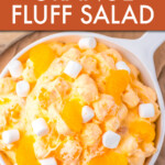 Overhead view of orange fluff salad in a bowl