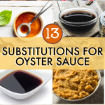A collage of images of condiments that can be used as substitutions for oyster sauce