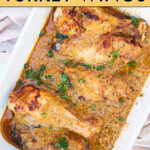 Turkey wings in a sauce in a casserole dish