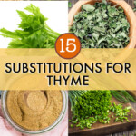 A collage of images of ingredients that can be used as substitutions for thyme.
