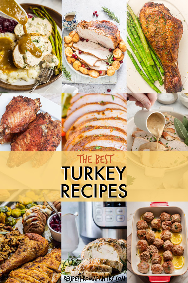 A collage of images of turkey dishes
